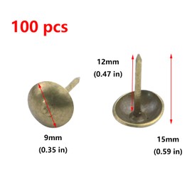 Antrader Upholstery Nails/Tacks 3/8", Decorative Furniture Push Pins, Antique Brass Finish, Pack of 100