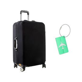 Anseom Suitcase Protective Cover, Elastic Suitcase Cover, Travel Suitcase Protective Cover, Washable Suitcase Protective Cover, 18-32 Inch Suitcase Cover, Luggage Cover with 1 Luggage Tag, black,