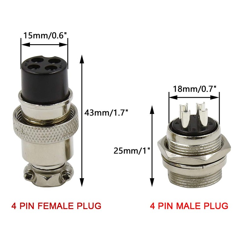 Hxchen 4 Pin Metal Male Female Panel Connector 20mm GX20-4P