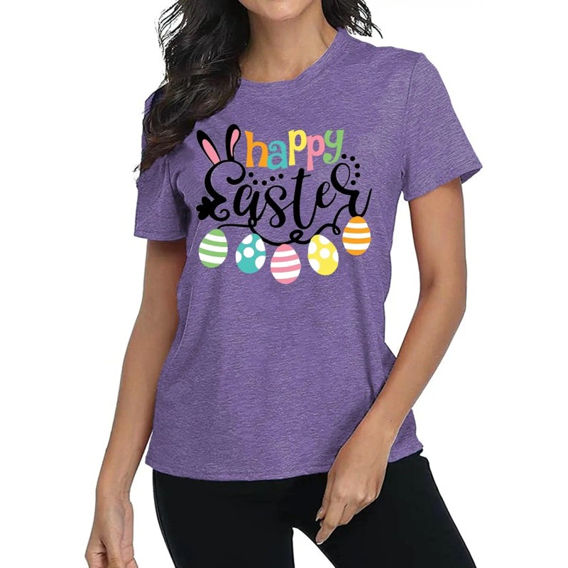 Happy Easter Cute Women's Cotton Sleeveless T-Shirts with Easter Bunny