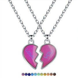 Matching Heart Necklaces for Couples Best Friends BFF Friendship for 2 Women Men Changing Color Love Heart Mood Necklace Jewelry