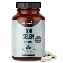 Iodine Selenium Capsules (Pack of 180) | 100 μg Iodine and 40 μg Selenium per Daily Dose | With Thyme Extract and Amino Acid L-Tyrosine | for 180 Days | Achterhof