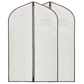 Greyish White Hanging Garment Bags 24x40 Inch Made in Breathable mixed fiber cotton fabric With 1 Viewing Window,for Dustproof and Long-term Storage of Clothing, Travel Clothing Bags,Set of 2,QY-FCT01