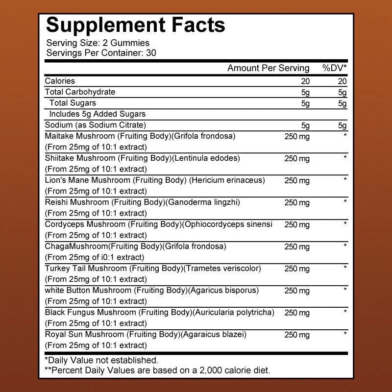 Mushroom Extract Complex Gummies Lions Mane Chaga Reishi Focus Memory