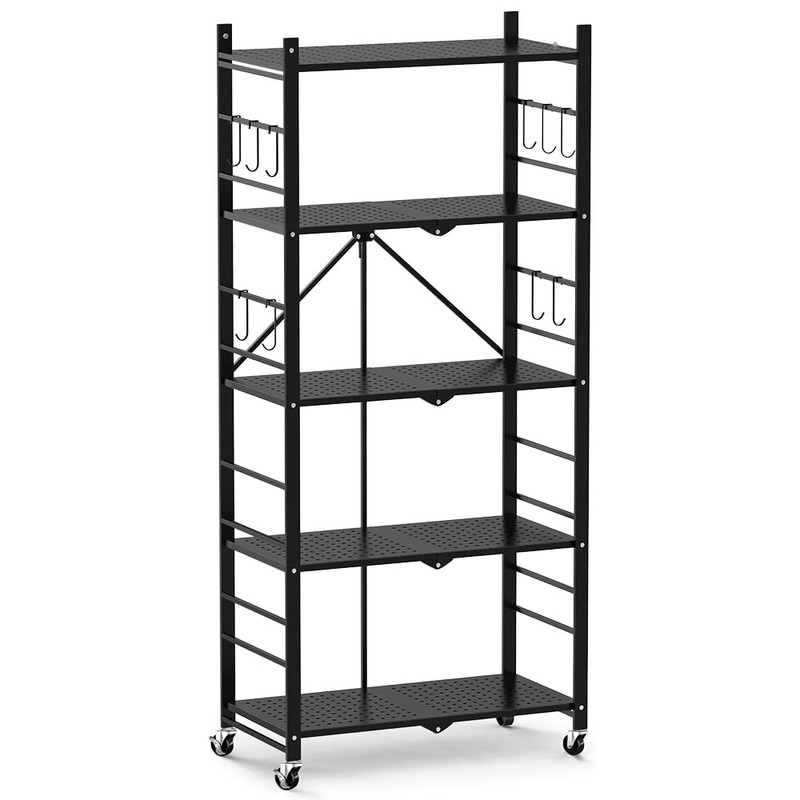 Himix Storage Shelves with 20 Hooks, 5-Tier Collapsible Organization Storage