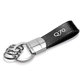 iPick Image Compatible with Infiniti Q70 Black Real Leather Strap Chrome Round Hook Metal Key Chain