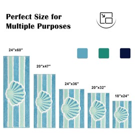 Tyrot Blue Beach Long Bathroom Rugs Runner Non Slip Washable Cute Coastal Bath Mats Rugs for Bathroom Floor Nautical Fluffy Plush Soft Absorbent Farmhouse Carpet for Shower, Tub, 20x47 inch