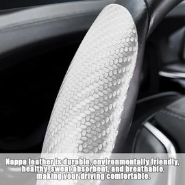OFFCURVE Juego de 2 Funda de Fibra de Carbono para Volante de Coche,Accesorio Seguro y Antideslizante,Funda para Volante de Auto,Universal para Volante de automóvil de 37-38 cm(Blanco)