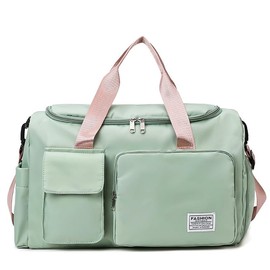Travel Duffel Bag Gym Bag for Women,Foldable Trave Overnight Weekender Bag Tote,Folding Travel Carry On Tote Bag with Trolley Sleeve,Green Pink