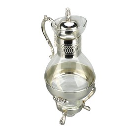 TBEOEN Glass Coffee Pot Set,Heatable Water Pitcher with Lid and Cup,Vintage Style Hot Cold Tea Kettle, Vintage Turkish Coffee Pot Glass Tea Kettle for Home Office (Silver)