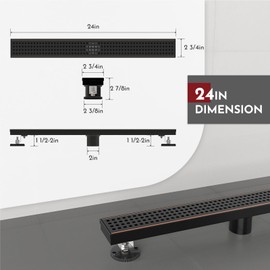 WEBANG 24 Inch Linear Shower Drain Rectangular Floor Drain with Accessories Square Hole Pattern Cover Grate Removable SUS304 Stainless Steel CUPC Certified Oil Rubbed Bronze