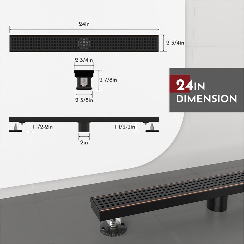 WEBANG 24 Inch Linear Shower Drain Rectangular Floor Drain with