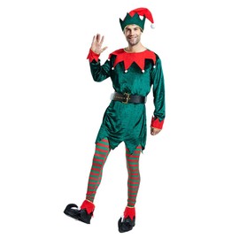 FantastCostumes Men Deluxe Christmas Elf Costume Dark Green Medium