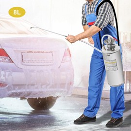 2 Gallon Stainless Steel Sprayer, Gardening Hand Pump Sprayer w/Detachable Strap & 4ft Reinforced Hose, 2 Spray Modes, Adjustable Nozzle, for Lawn, Gardening & Sanitizing