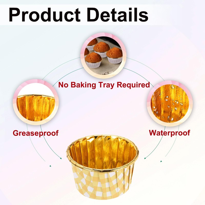 sourcing map 50 Pcs Single-Sided Aluminum Foil Cupcake Liners, Greaseproof