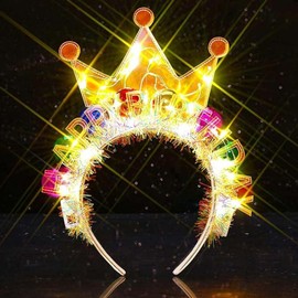 Evlry LED Birthday Crown Headband Luminous Birthday Party Hair Accessories for Women