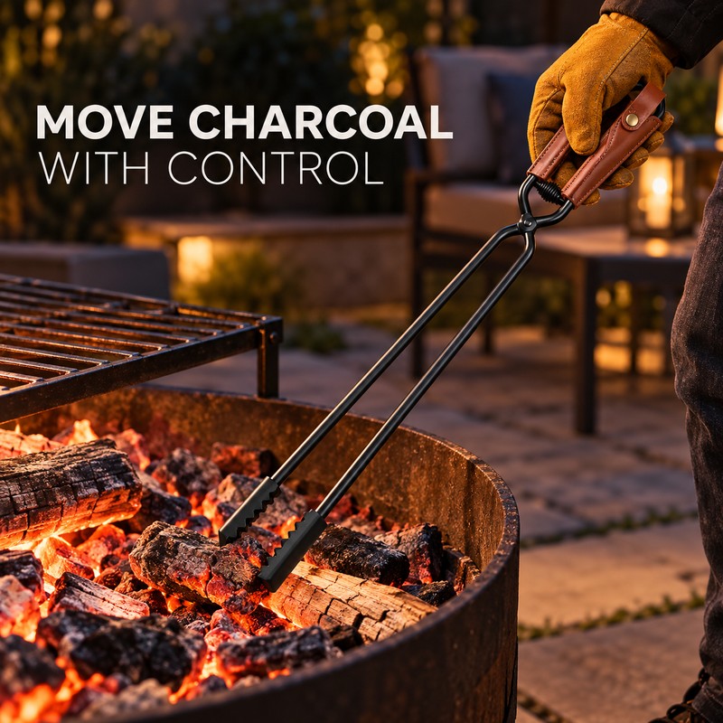 SHINE TRIP Carbon Steel Barbecue Fire Tongs, Lightweight Portable Anti-Scalding