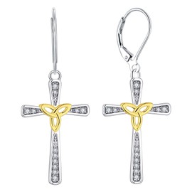 Starnny Jesus Cross Earrings Silver 925 Hanging Women's Hoop Earrings 3A Cubic Zirconia Jewellery Gifts for Women, Silver, Cubic Zirconia