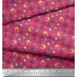 Soimoi Cotton Voile Fabric Anchor Hook,Crab & Starfish Ocean Printed Fabric 1 metre 56 Inch Wide