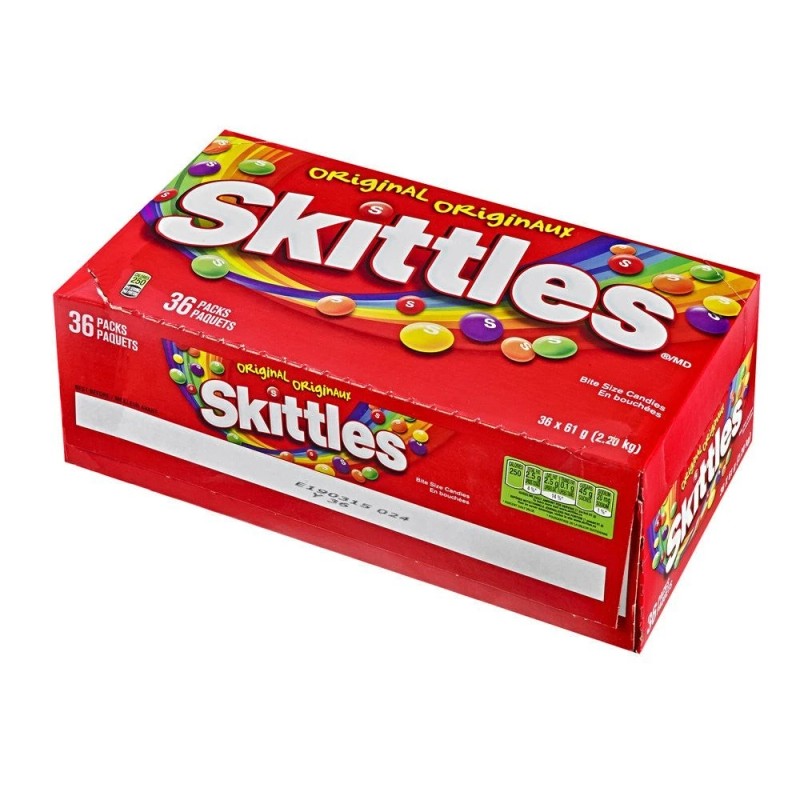 Skittles Original, 61g Bags, 36pk (4.9lb) Box Total, {Imported from
