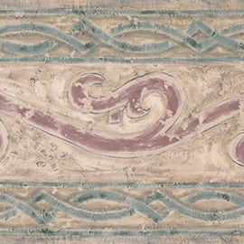CONCORD WALLCOVERINGS ™ Wallpaper Border Vintage Pattern Swirls Ornaments for Cottage Bedroom Living Room, Beige Burgundy Turquoise, 15 ft by 7.5 in FX70719