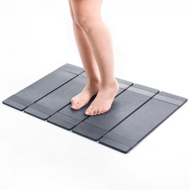 WALL QMER Stone Bath Mat, Big Big Big, 20"x32", Foldable, Non-Slip and Fast Drying Natural Diatomaceous Earth Bathroom Mat, Multifunctional Stone Bath Mats for Bathroom, Easy to Clean, Dark Gray