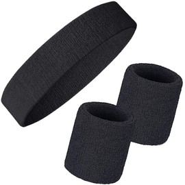Wristbands Headbands Wrist Sweatband Set 3 Pieces Men Women Sweat Bands Absorbent for Gym Sports Tennis Running Exercise Basketball Wrist Sweatband Moisture Wicking (3 Pieces)