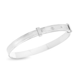 Children's 925 Sterling Silver Baby Bangle Christening Birthday Bracelet Gifting Bangle 3 Tiny Diamonds (With Box Type 2)