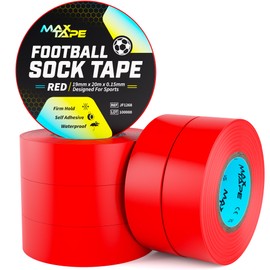 Max Tape Red Football Sock Tape, Shin Pad Tape Bandage 19mm x 20m Pack of 6