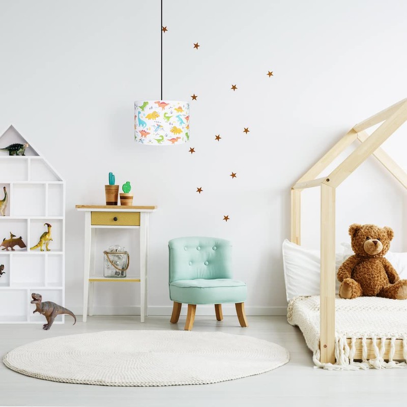 Modern and Colourful Dinosaurs Childrens Cotton Fabric Lamp or Pendant