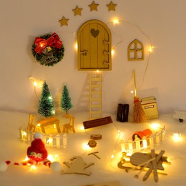 Gnome Door Set, 46 Pieces Miniature Gnome Door Accessories, Gnome Door Complete Set with Fairy Lights, Christmas Gnome Door Set, Elf Door, Gnome Door, Fairy Door, Gnome Accessories, Construction Site
