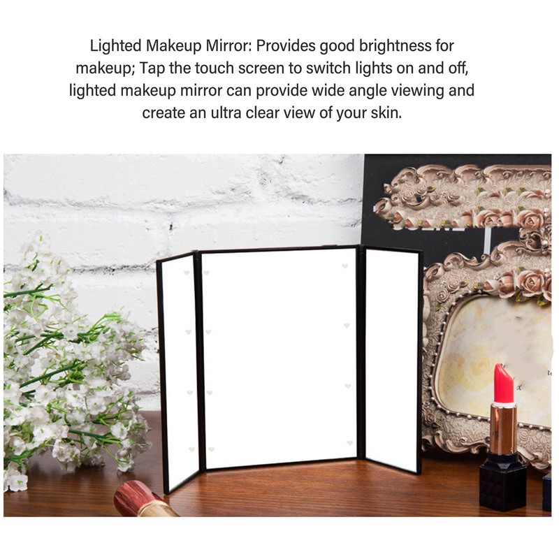 3 Folds Lighted Vanity Makeup Mirror LED Light Table Mirror