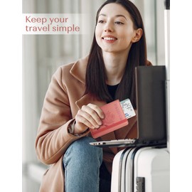 Mymazn Passport Holder, RFID Blocking Passport Cover Wallet Case with Elastic Strap, Faux Leather Passport Card Holder, Cute Travel Essentials for Women Men Family, Brick Red