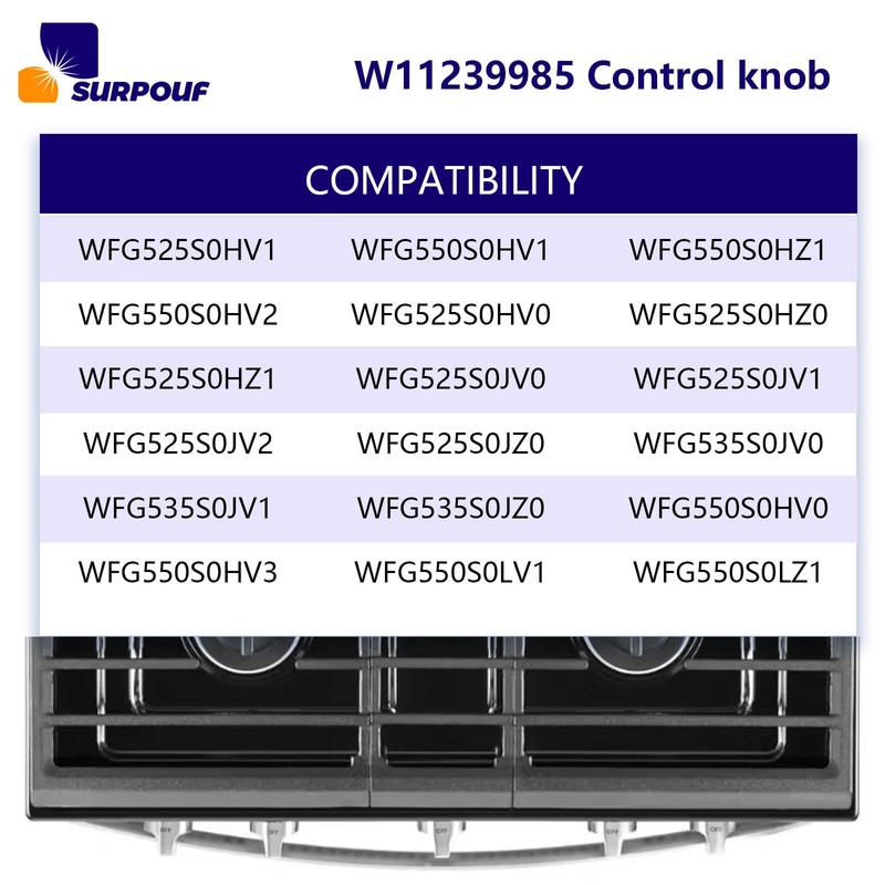 W11239985 Control Knob Compatible with Whirlpool Gas Ranges Replace 4845290