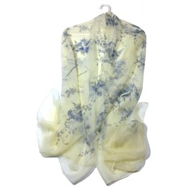 Shanlin Super Large Silk Feel Dragonfly Floral Scarves for Women in Gift Box (Plum Blossom-Blue)