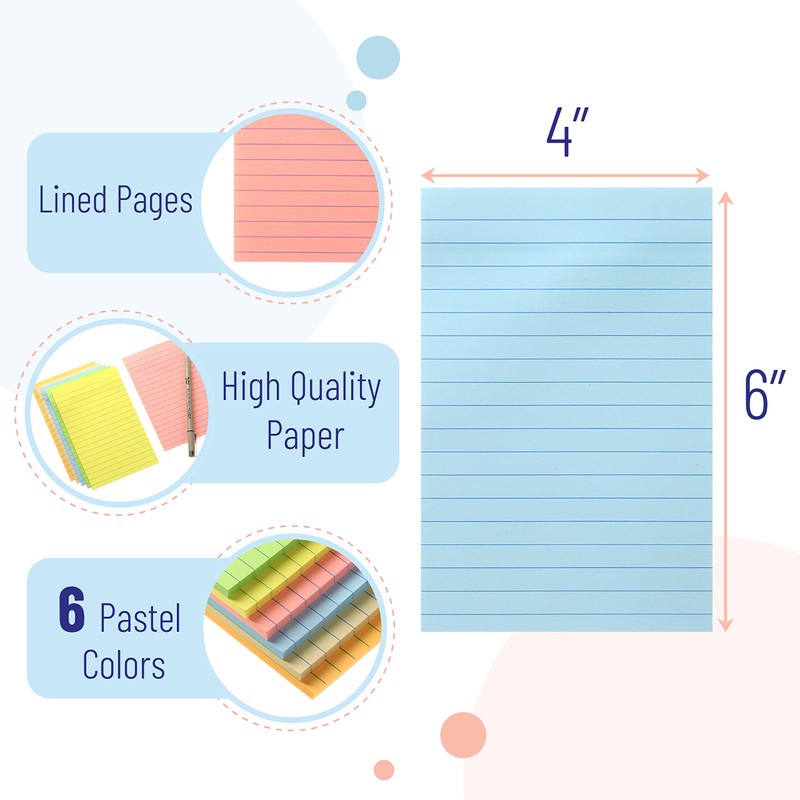 Mr. Pen- Lined Sticky Notes 4x6, 6 Pads, 45 Sheets/Pad,