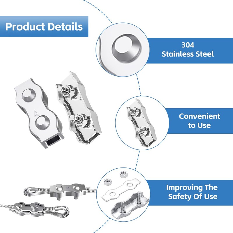 Duplex Clamp Rope Connector M4 Wire Rope Clamp 12 Pieces