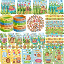 Obussgar Capybara Party Favour Supplies including Capybara Gift Bags, Stickers, Badges, Wristbands for Capybara birthday party