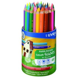LYRA Colour Giant Varnished 60 Coloured Pencils in Cardboard Tin - Thick Core Colouring Pencils