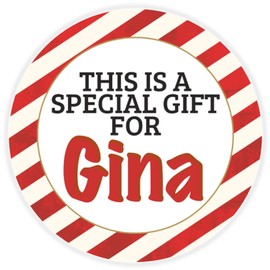 This is a Gift for Gina - 10 Pack Circle Stickers 3 Inch - Candy Cane Merry Christmas Gift Tag Present Tree Holiday Custom Name Santa Claus