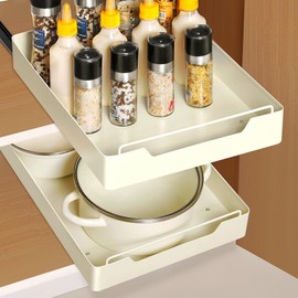 Pull Out Cabinet Organizer Fixed With Adhesive Nano Film 16.9" Deep, Heavy Duty Slide Out Cabinet Organizer, Pull Out Drawers Organizer for Kitchen, Bathroom, Room Storage 1 Pack (12"W X16.9''D)