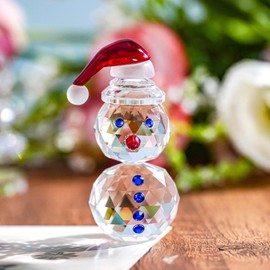 vskikris Crystal Snowman Figurines with Red Santa Hat, Christmas Decorations