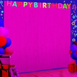 3 Pack 3.3Ft x 6.6Ft Hot Pink Glow in The Dark Foil Fringe Curtain Backdrop Party Supplies, Fluorescent Macaron Metallic Tinsel Foil Streamers Curtain Photo Booth for Neon Birthday Party Decorations