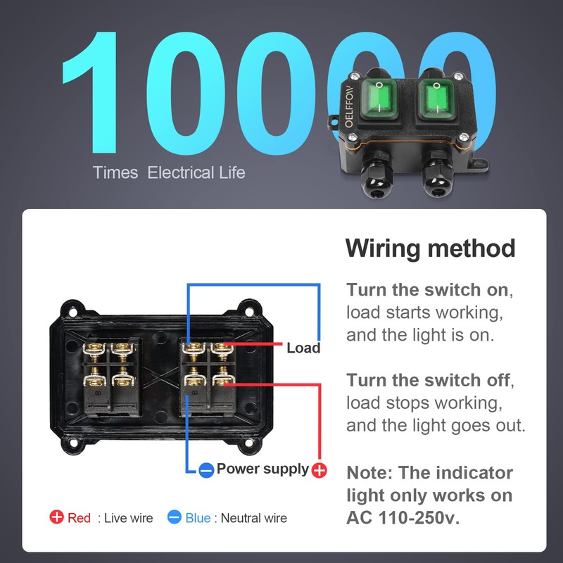 OELFFOW Waterproof On Off Toggle Switch Double Switch with Green