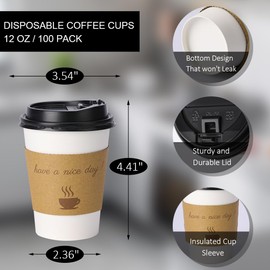 BYSNOW 500 pack 12 oz Disposable Coffee Cups with Lids,To Go Coffee Cups for Home, Office, Cafes and Party (White 12oz)