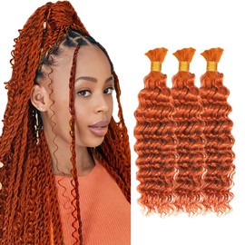350 Braiding Hair Deep Wave Bulk Ginger Boho Human Hair for Braiding 18 18 18 Inch Deep Curly Orange Braiding Hair Bundles Human Hair Extensions