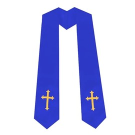 UIALECG Royal Blue Clergy Stole with Embroidery Cross 72", Traditional Choir Stole