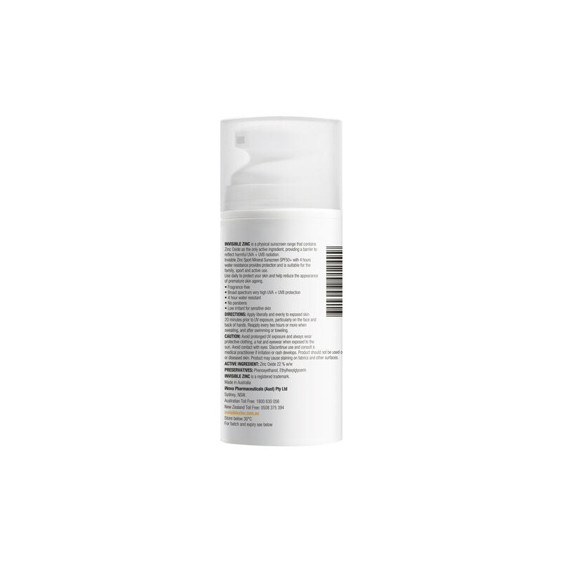 Invisible Zinc Sport Mineral Sunscreen SPF 50+ Cream 100mL
