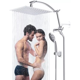 Hibbent All Metal 10" Rain Shower Head with Handheld Spray Combo with 16" Extension Arm