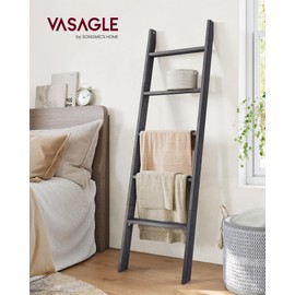 VASAGLE Blanket Ladder Decorative Farmhouse for The Living Room, 5-Tier Ladder Shelf, Ladder Rack for Storage and Decor, Misty Gray ULLS018G68